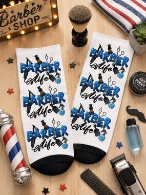 Adult Dress Ankle Socks Barber Life (Blue)